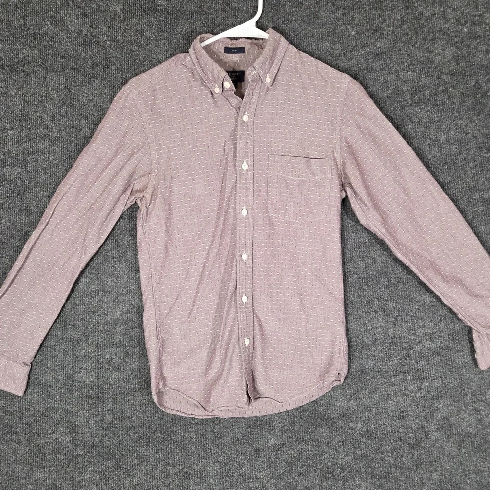 J.Crew Oxford Slim Fit Button Down Shirt Mens XS Pink White Dot Long Sleeve